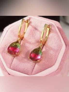 New Watermelon Tourmaline 18k Earrings